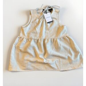 NWT Who What Wear Babydoll Top Women's M Cream White Sleeveless Flounce Top Boho